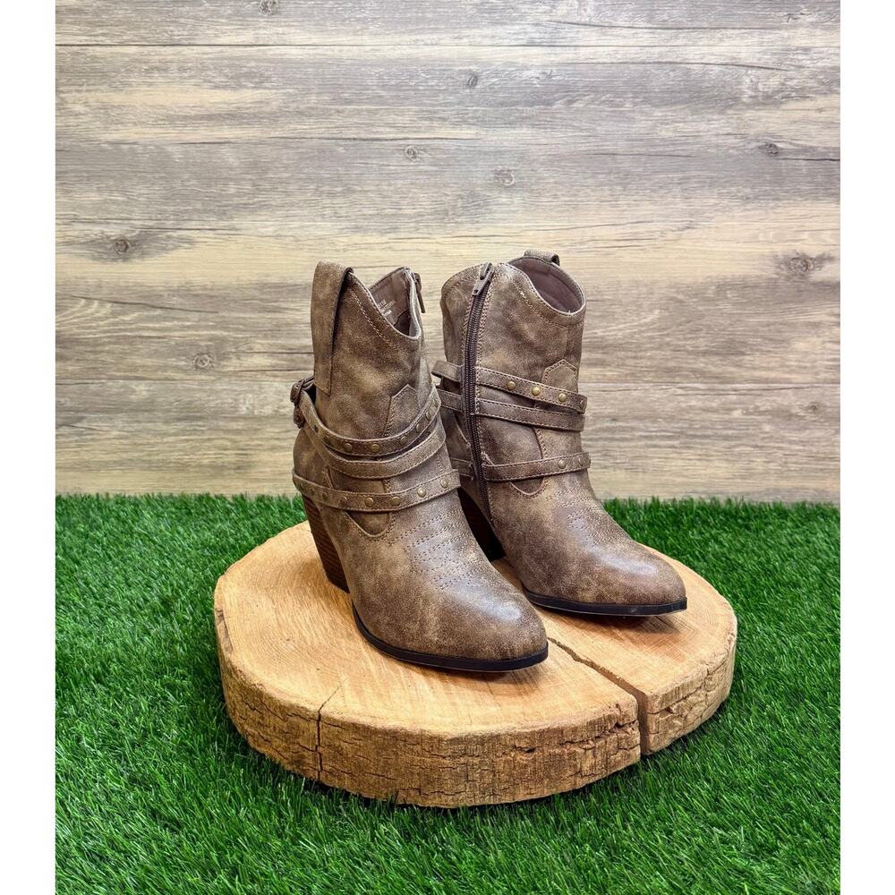 Cato Women - Size 7 - Brown Buckle Zipper Ankle Faux Leather Boots